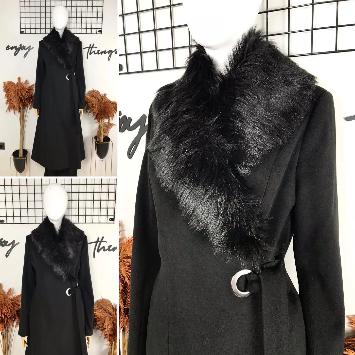 

Autumn Winter Cashmere Trench Jacket Women long Casual Coat Thickness Warm Woolen Coat Button Pocket Jackets outwear ,