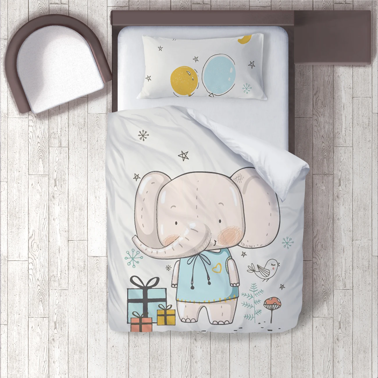 

Duvet Cover Set Bedding Set Pillow Case for Baby and Kids Room 3D Printed Beige Baby Elephant Gift Box Model 1403