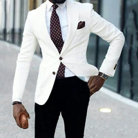 white business groom tuxedos for wedding slim fit men suits male fashion blazers bridegroom wear 2 piece coat with pants