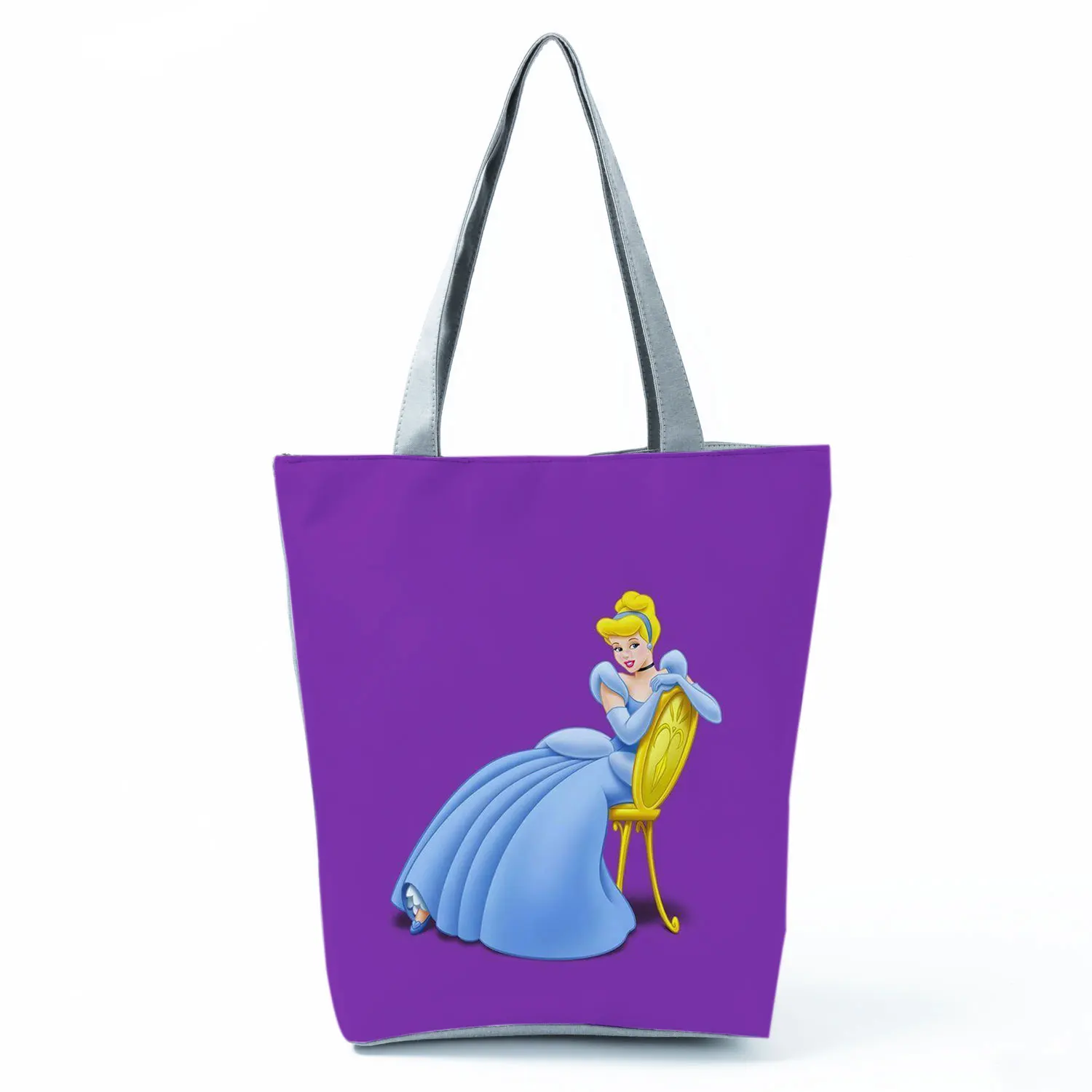 

Disney Princess Cinderella Printed Handbag High Capacity Eco Reusable Shopping Bag Purple Women Shoulder Bag Tote Dropshipping