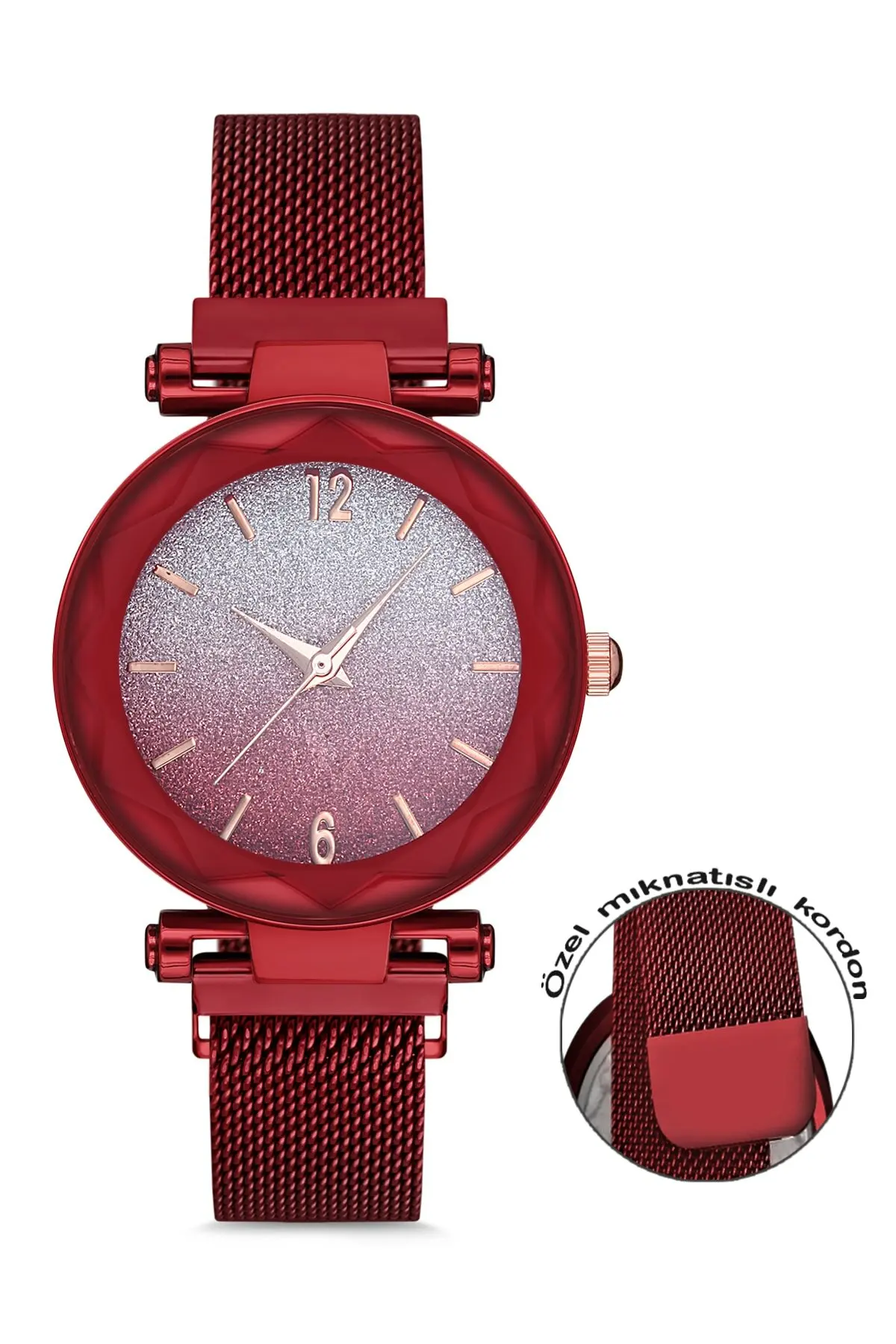 

Red mesh metal cord etkileyici women wrist watch