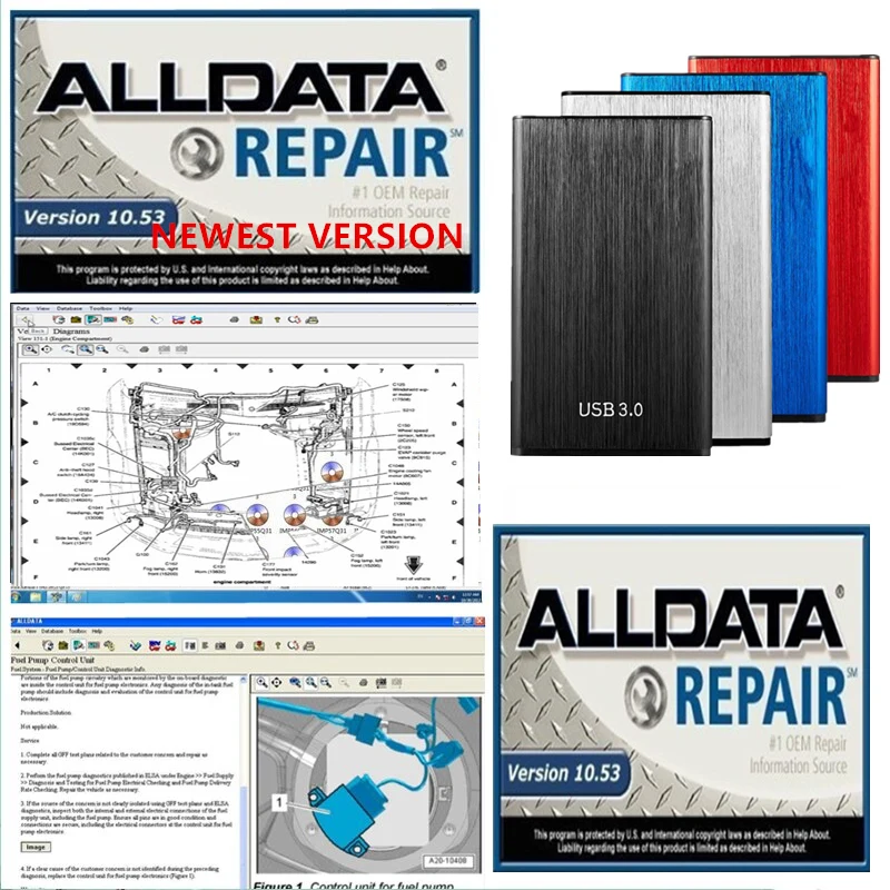 2021 Alldata V10.53 программное обеспечение для ремонта автомобиля на 750 Гб HDD usb3.0 Высокое