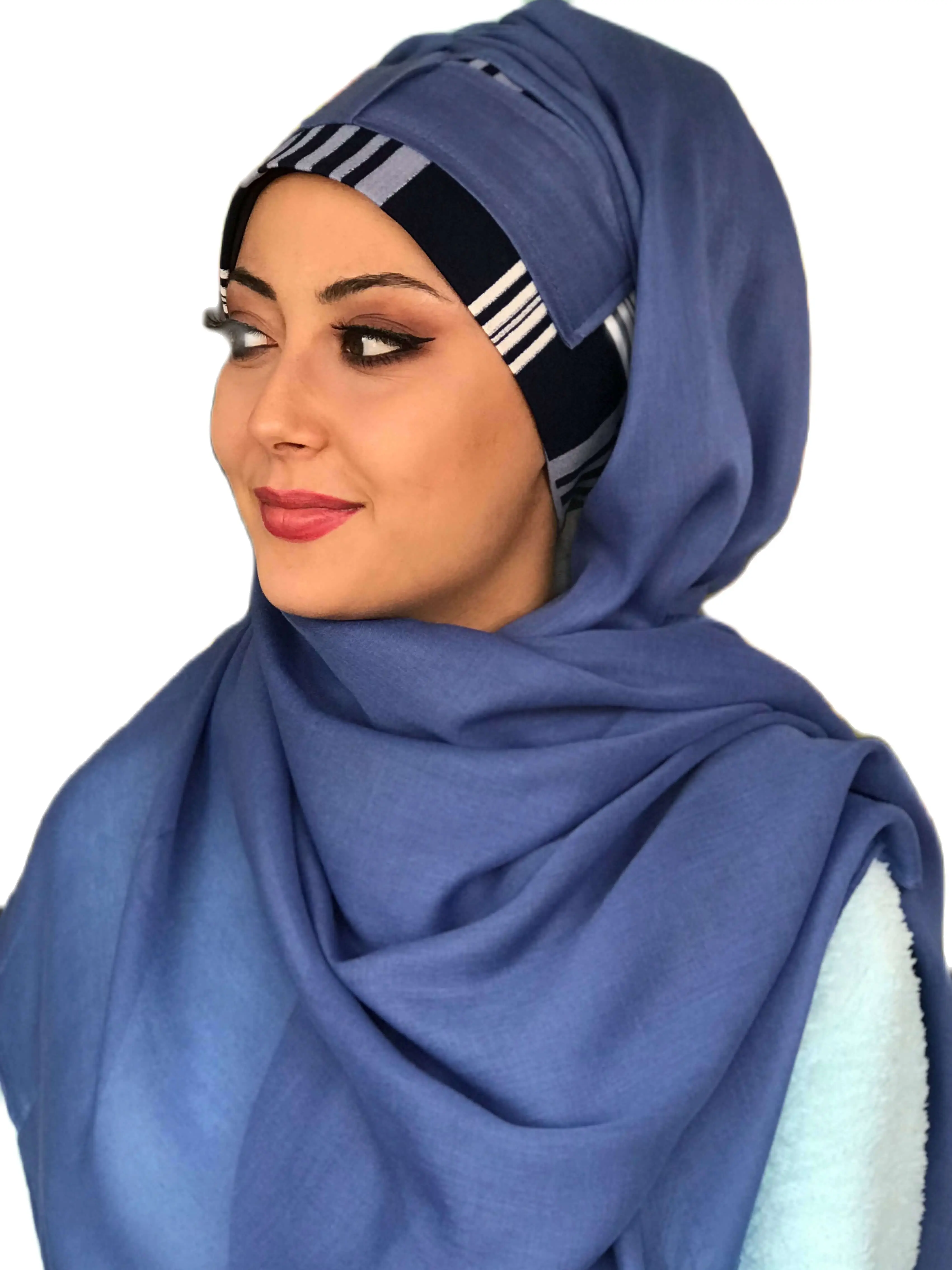 New Fashion Hijab Women 2021 Scarf Muslim Hijab Islamic Turban Hat Kerchief Blue Buckle Plaid Patterned Cotton Ready Made Shawl
