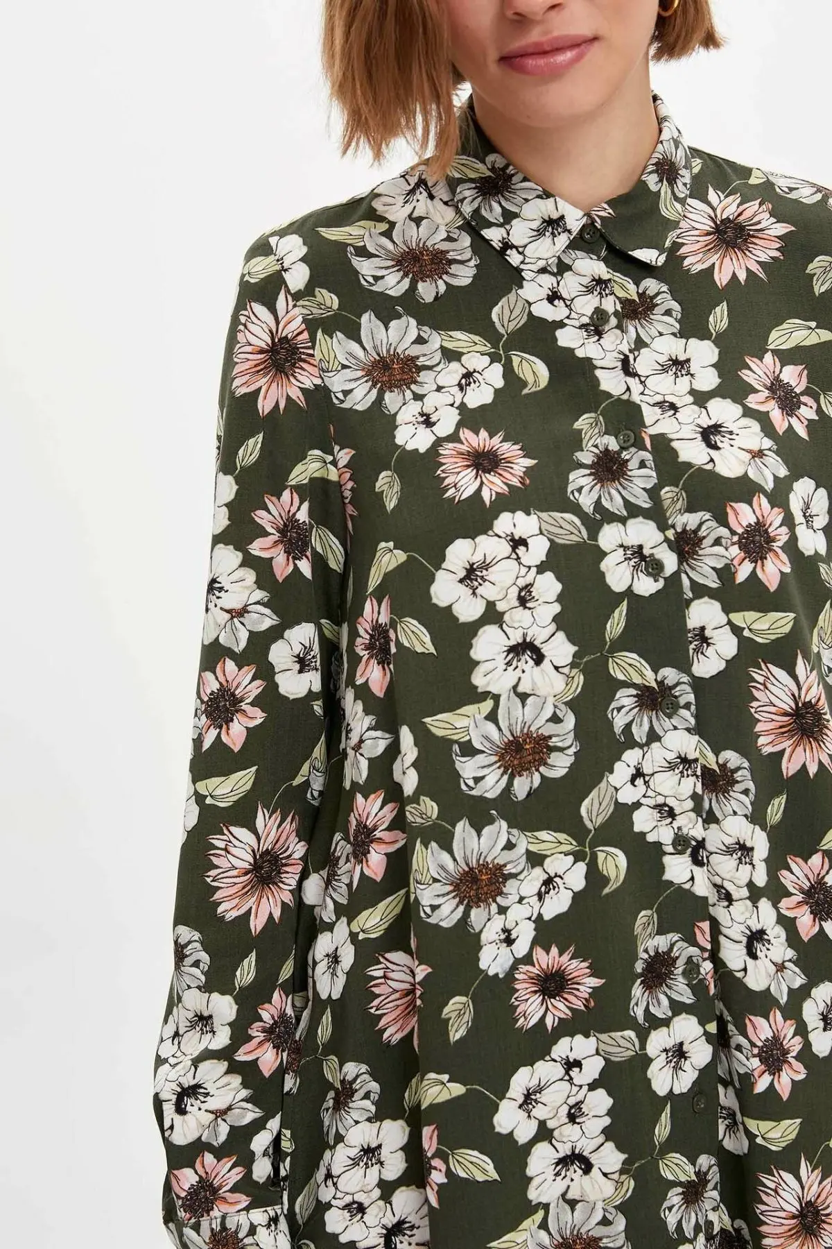 Дефакто дамская модная рубашка с воротником отворотом и цветочным принтом