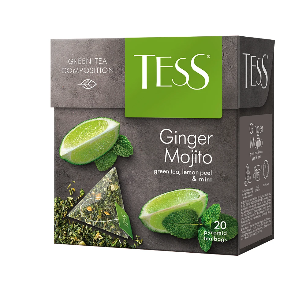 Чай Tess Ginger Mojito зеленый в пирамидках с цедрой лимона и мятой 20 шт |