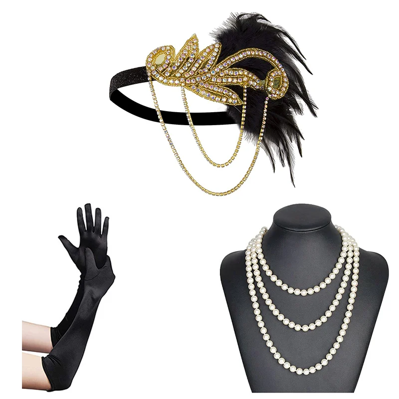 gold set 20s головной убор винтаж 1920s головная повязка хлопушка грейт гэтсби(шампань - Цвет: gold set