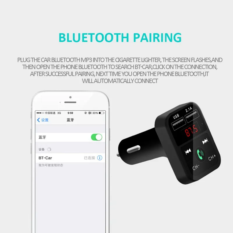 Многофункциональный автомобильный fm-передатчик, модулятор, Bluetooth, автомобильный комплект, аудио MP3 плеер, двойное USB зарядное устройство, управление приложением, новинка