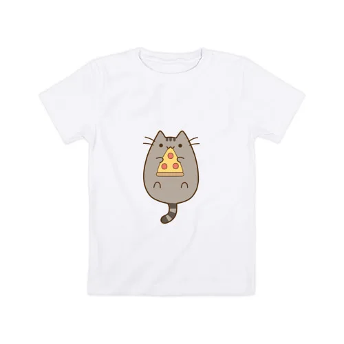 Детская футболка хлопок Pusheen Пицца (Двусторонняя)
