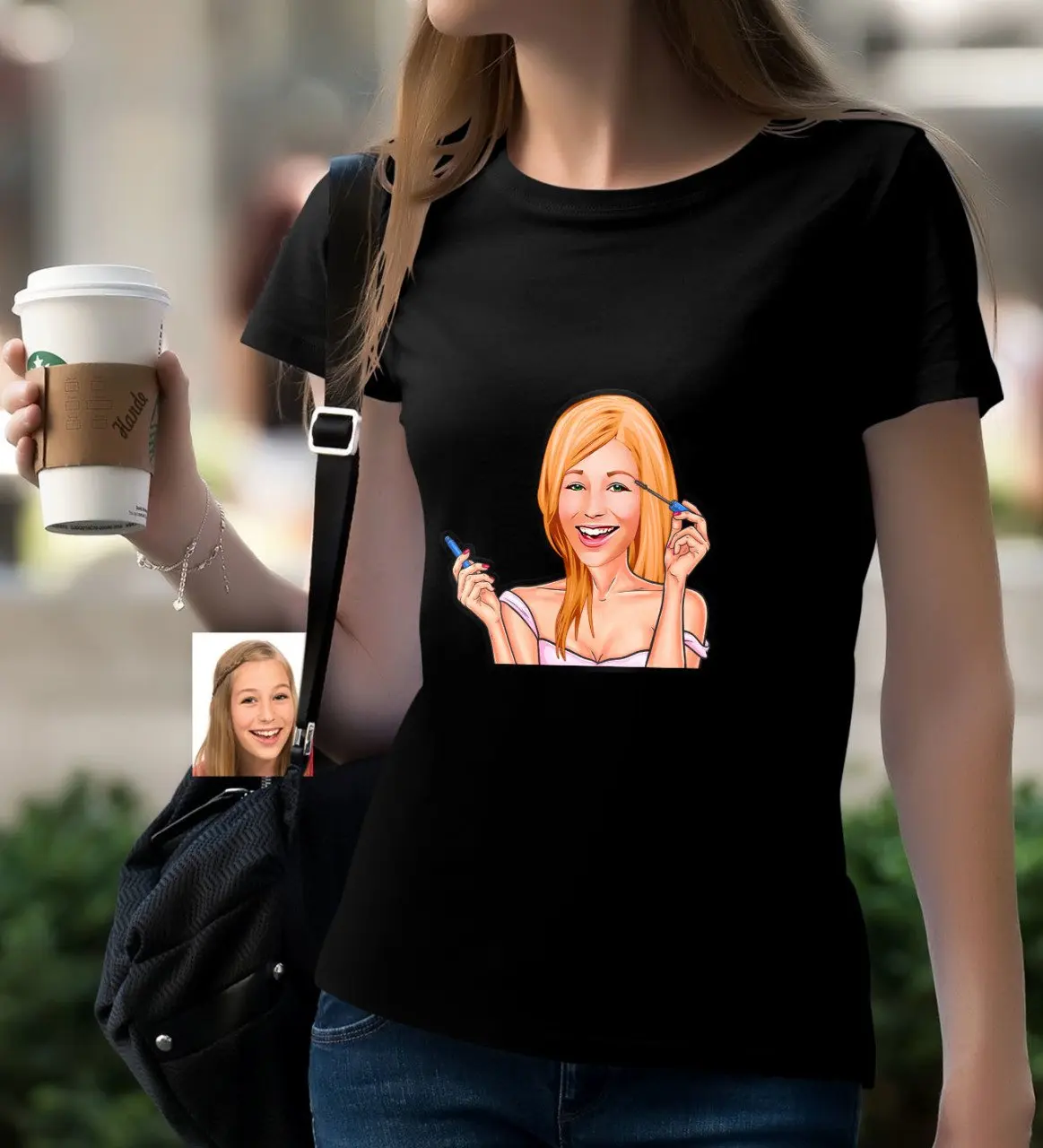 

Персонализированная Женская карикатура черного T-Shirt-21