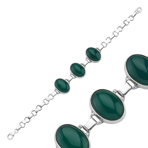 

Silver 925 Sterling Green Agate Stone Oval Hand Handwork Bracelet