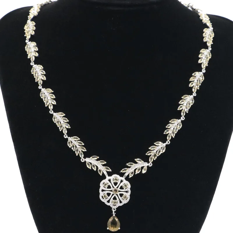 35x20mm Gorgeous 25g Created Smokey Topaz White CZ Ladies Bride Wedding Dating Silver Necklace 17-18inch | Украшения и аксессуары