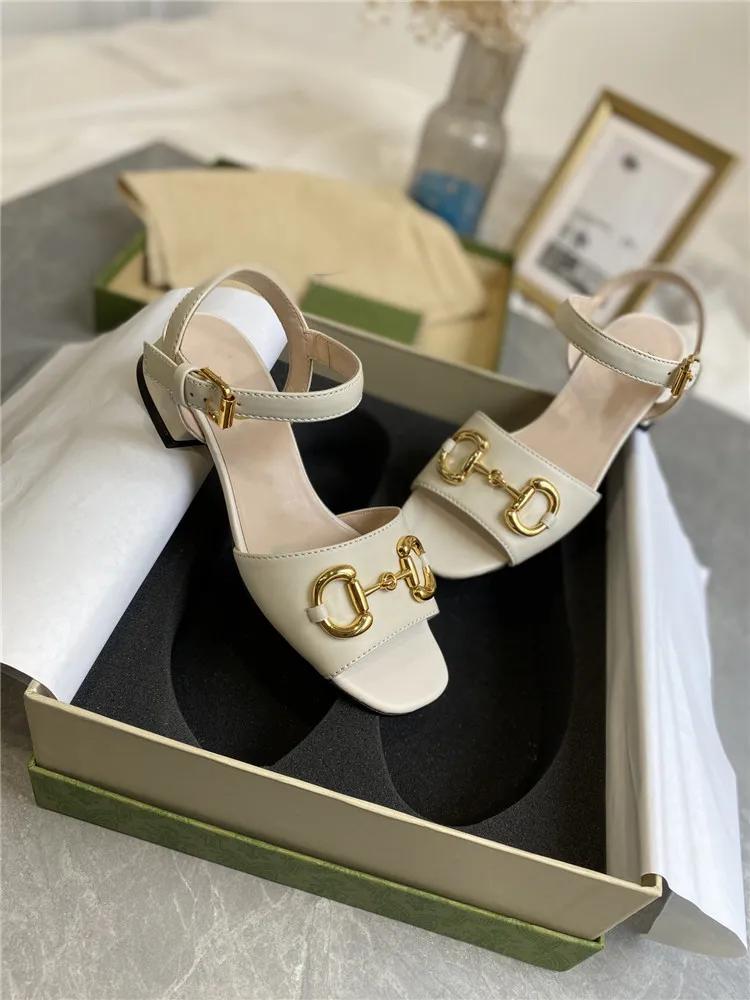 

Latest Double Button Sandals Luxury Brand Designer Leather Sandals Open Toe Thick Bottom Leather Sandals Size 35-40