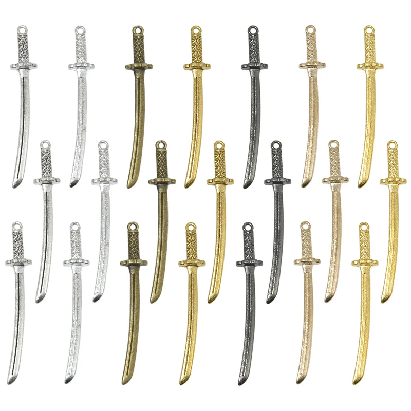 15 шт. оптом трехцветные подвески для ножа самурая, металлические подвески Катана из сплава, подвески для рукоделия, аксессуары для изготовления ювелирных изделий ручной работы 49*8 мм