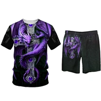skull dragon print 3d t shirt shorts lovers sportswear suit plus size summer two piece short sleeved top