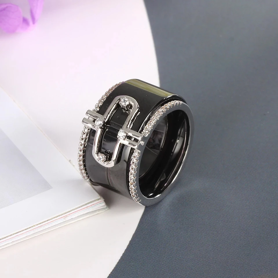 HUADIE женское кольцо из керамики. Элегантное кольцо. Минимализм. Черная