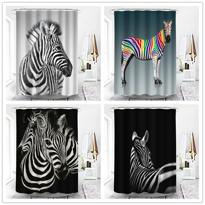 Водонепроницаемая занавеска для душа с принтом зебры кота Льва тигра|Шторы душа|