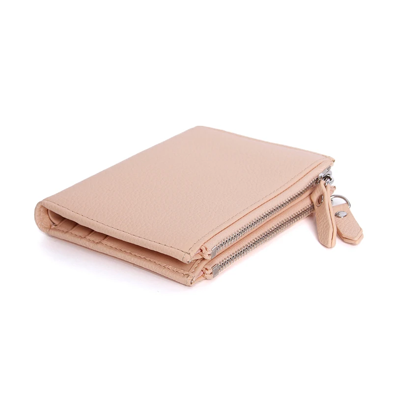 Женский кожаный двойной складной кошелек на молнии облегающий с отделением для