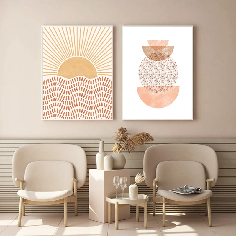 Абстрактные геометрические плакаты Sun Boho на холсте нейтральные современные