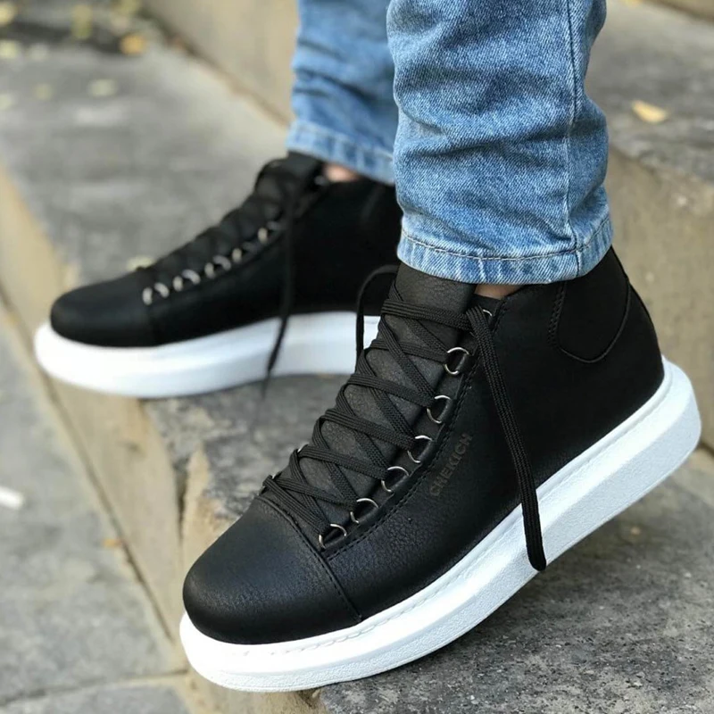 chekich mens and womens shoes black artificial leather lace up unisex sneakers comfortable flexible fashion wedding orthopedic walking sport lightweig