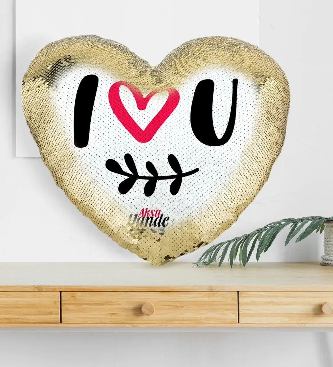 

Персонализированные любовь вас золотой блеск волшебное сердце подушка-3