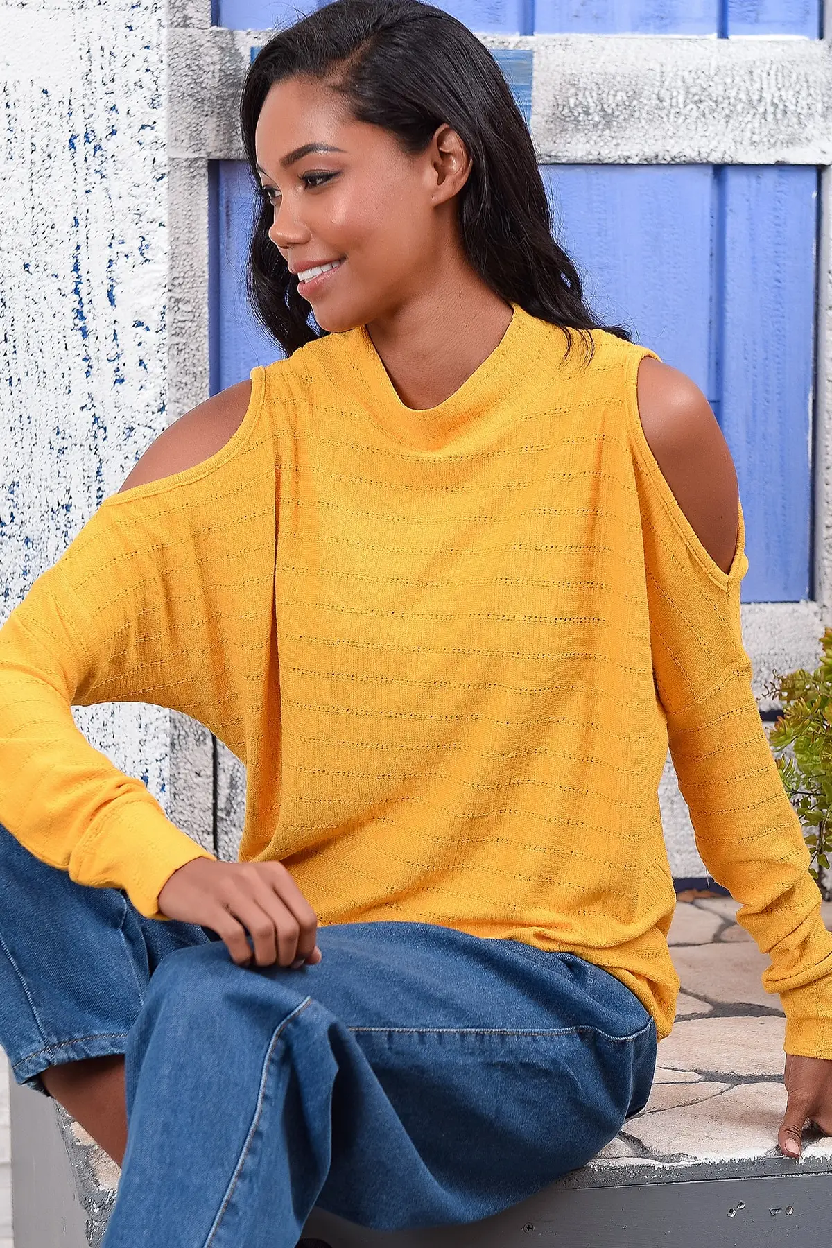 Тренд: Alacati стиль женский темно синий на плечах с низким вырезом половина