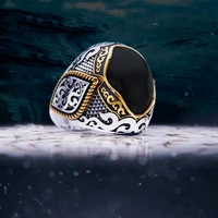 925 sterling silver ring for man real pure aquamarine and zircon stones patterned big high quality turkish jewelry