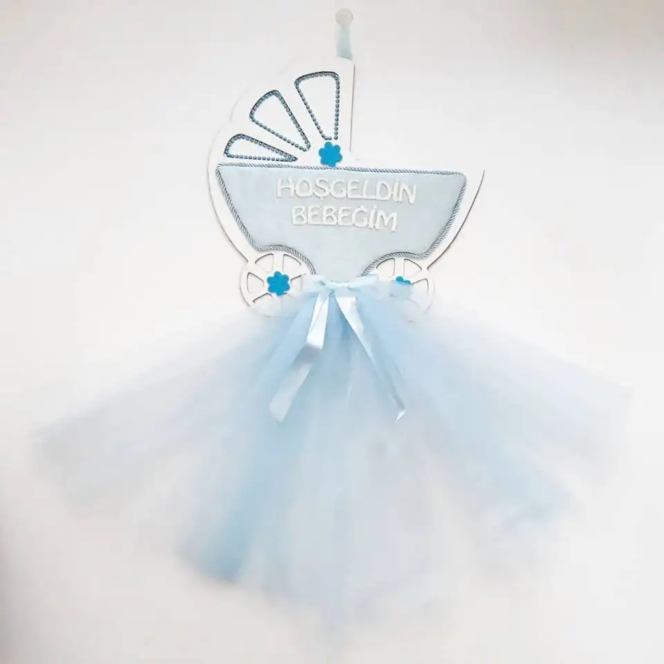 

Wood Pusetli Blue Baby Boy Door Ornament