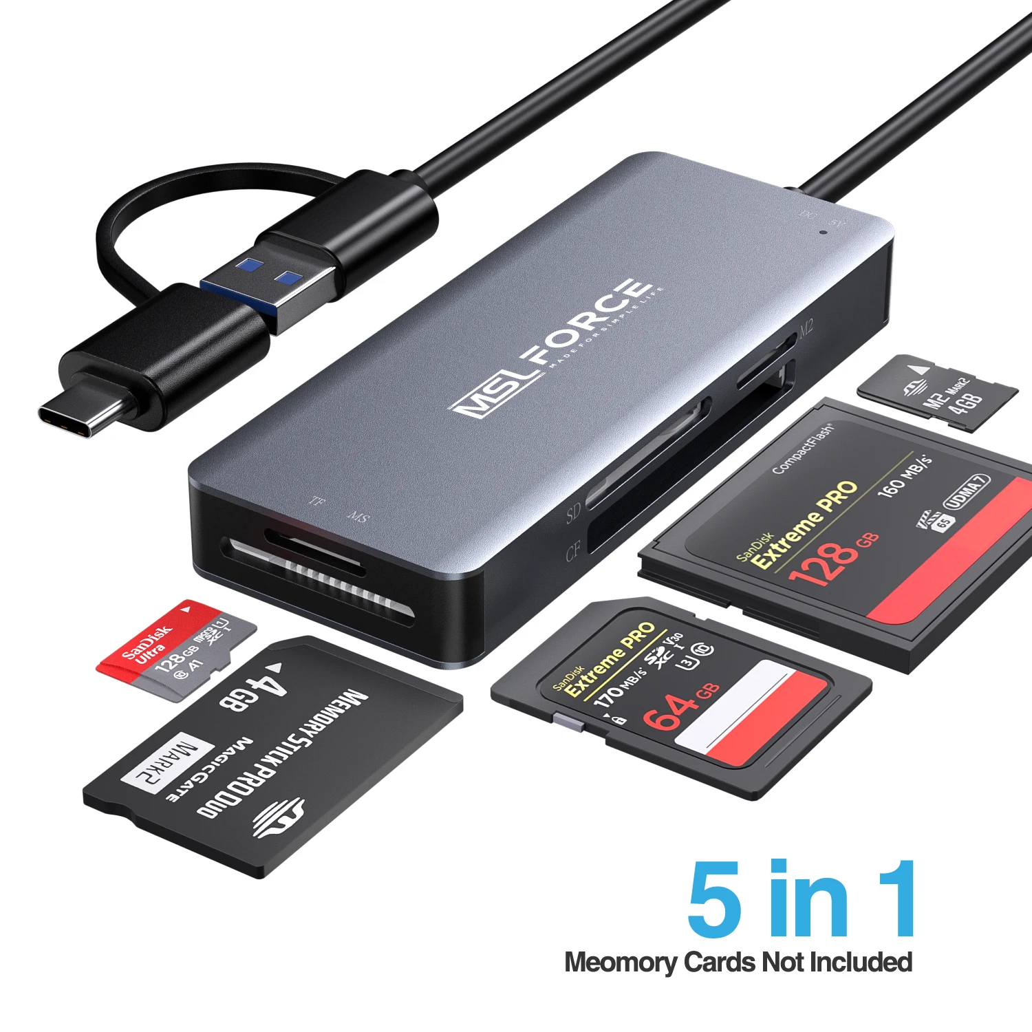 

USB-устройство для чтения карт памяти SD, TF, CF, MS, M.2