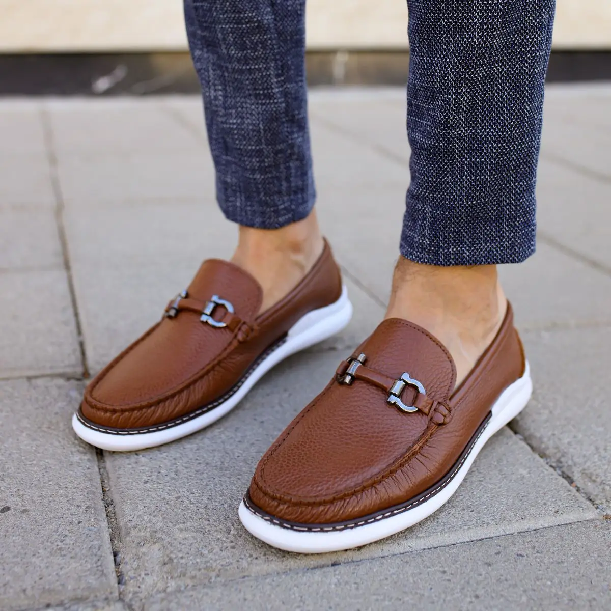 

Genuine Leather 12264 Tan Navy Blue Black Leather Men's Sports Shoes Orthopedic Sole 100% Original Leather