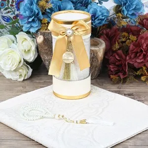 GREAT GIFT Mevlüt gift package Mother's Gift Cylinder Acetate Box, Prayer Rug, Pearl Rosary - Cream Gift  سجاد صل  FREE SHİPPİNG