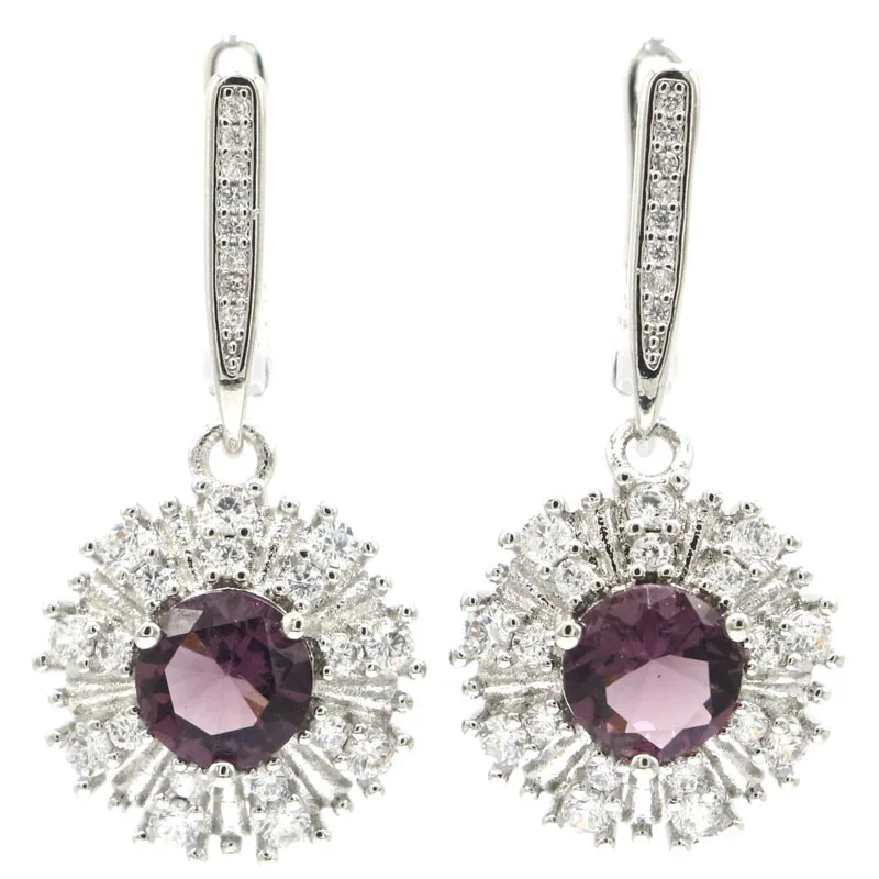 Женские серьги из серебра с фиолетовым аметистом и аквамарином 33 х15 мм|dangle