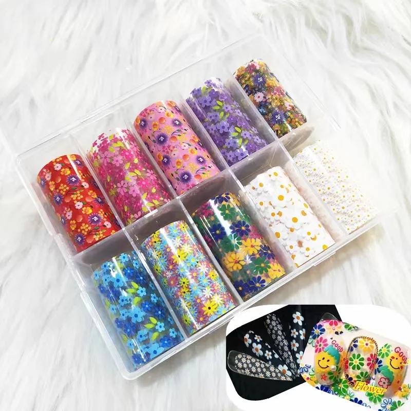

10 Rolls 4*100cm Popular Fashion Luxury Brand Name Logo Designer Nail Stickers Transfer Foil Decals For Nail Art