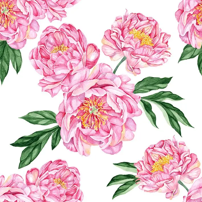 

Curtain Peony Branches Leaves with Summertime Flower Garden Watercolor Art Pink Green