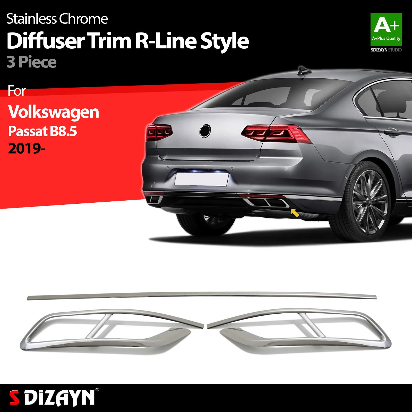 

S Dizayn For Volkswagen Passat B8 FL Chrome Diffuser Trim R-Line Modell Stainless Steel 3 Pcs VW Exterior Car Accessories Parts