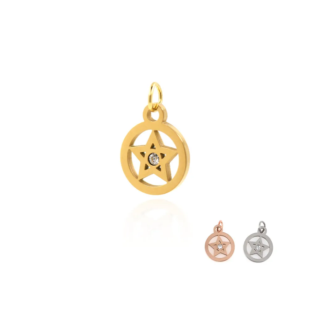 

Cubic Zirconia Round Necklace Delicate Five-pointed Star Pendant Pentagram Magic Jewelry Pendant DIY Pendant 17.8x12x1.3mm