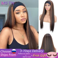 mstn synthetic long straight headband wig for black women none replacement body wave headwraps hair wigs heat resistant fiber