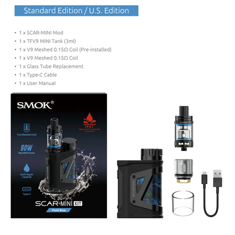 Электронная сигарета SMOK SCAR MINI Kit бод мод 80 Вт подходит для батареи 18650 вейп с