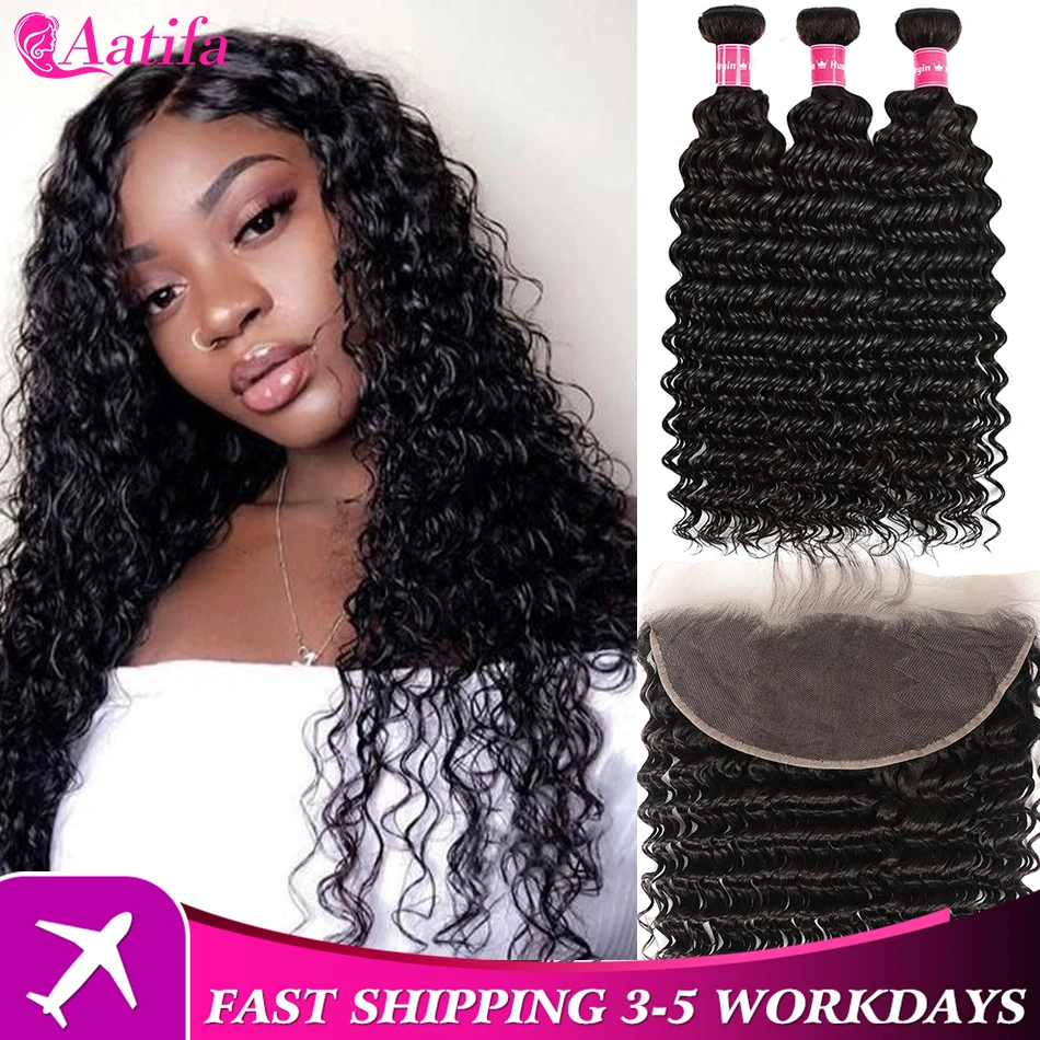 Глубокая волна 3 пряди с фронтальной индийской 100% человеческие волосы 13X4