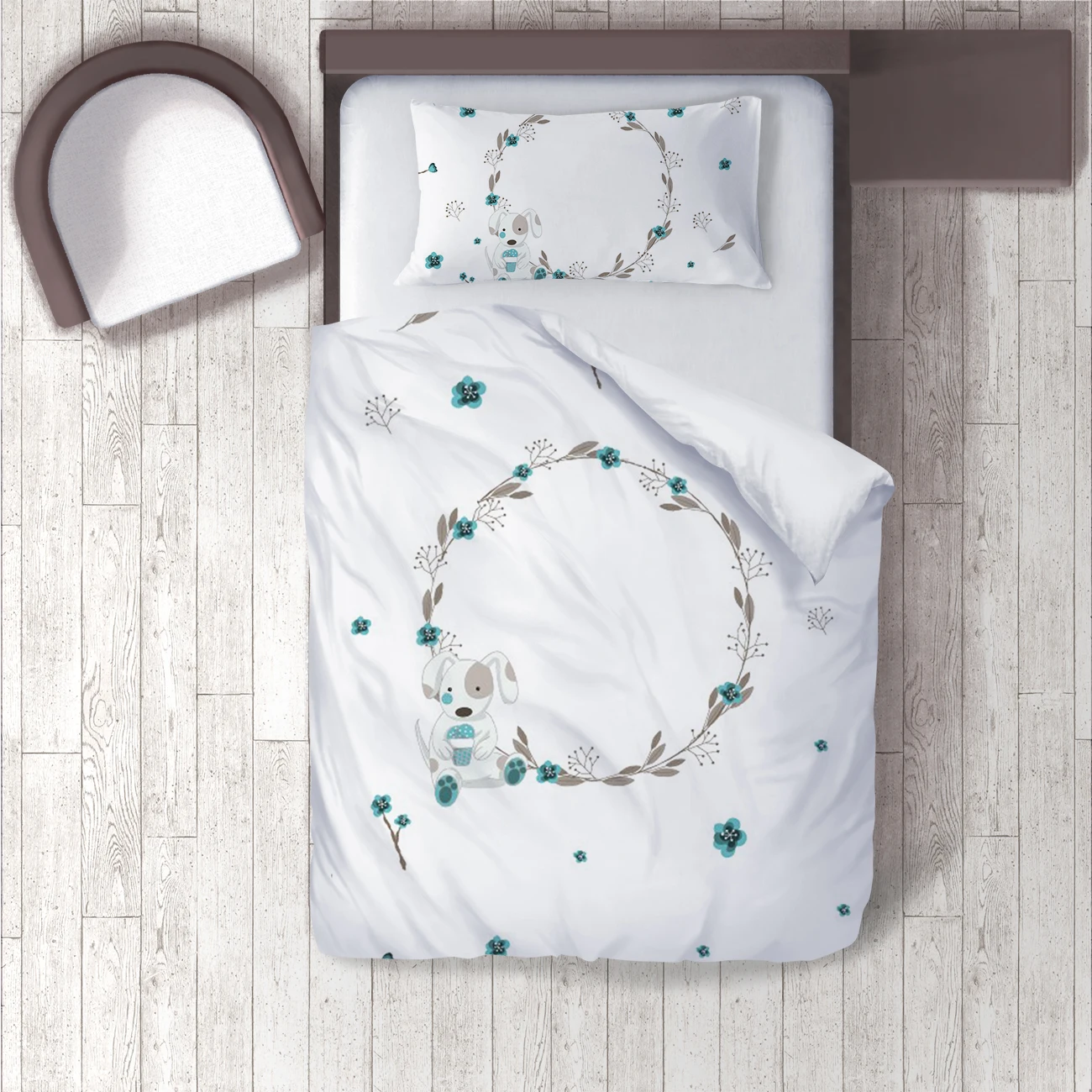 

Duvet Cover Set Bedding Set Pillow Case for Baby and Kids Room 3D Printed White Puppy Dog Circle Model 1416