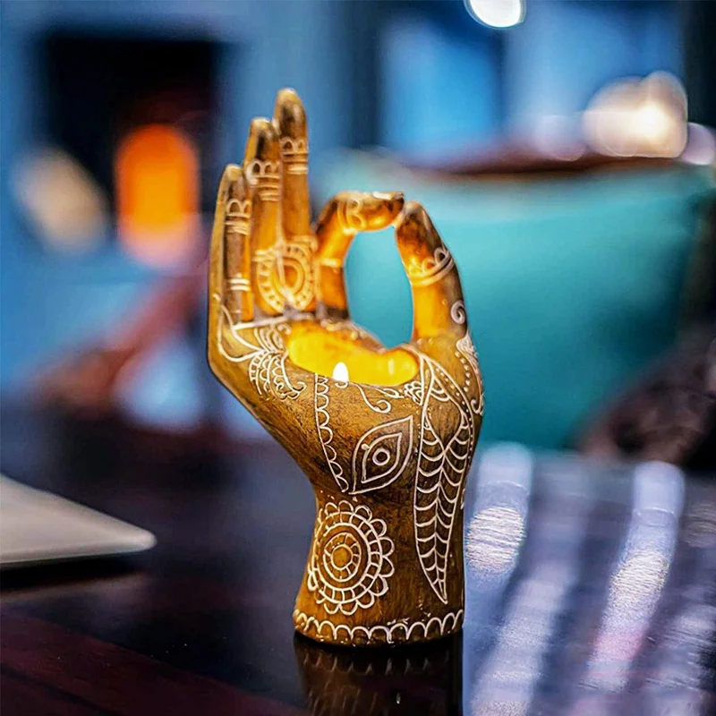 

Ornament Feng Shui Home Office Living Room Yoga Figurines Candle Holder Meditation Decor Resin Collectibles Gift Buddha Yoga