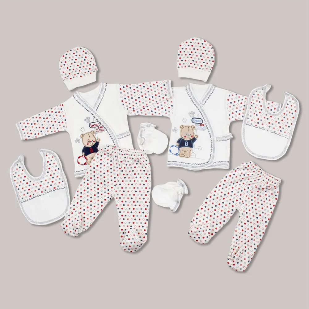 

100% Cotton Newborn 5 PCS Baby Kids Toddler Clothing Sets Writing in Blue and Red Baby Body Hat Baby Bip Pants Gloves 2 Colors