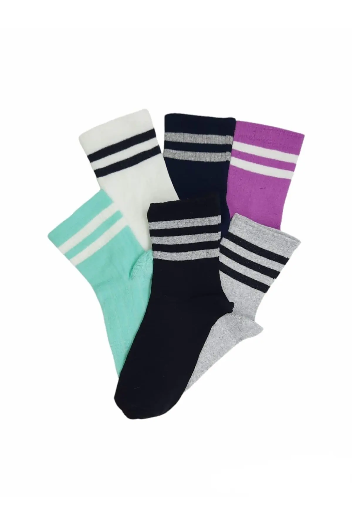 Unisex Colored 6 Pcs Striped Tennis Socks