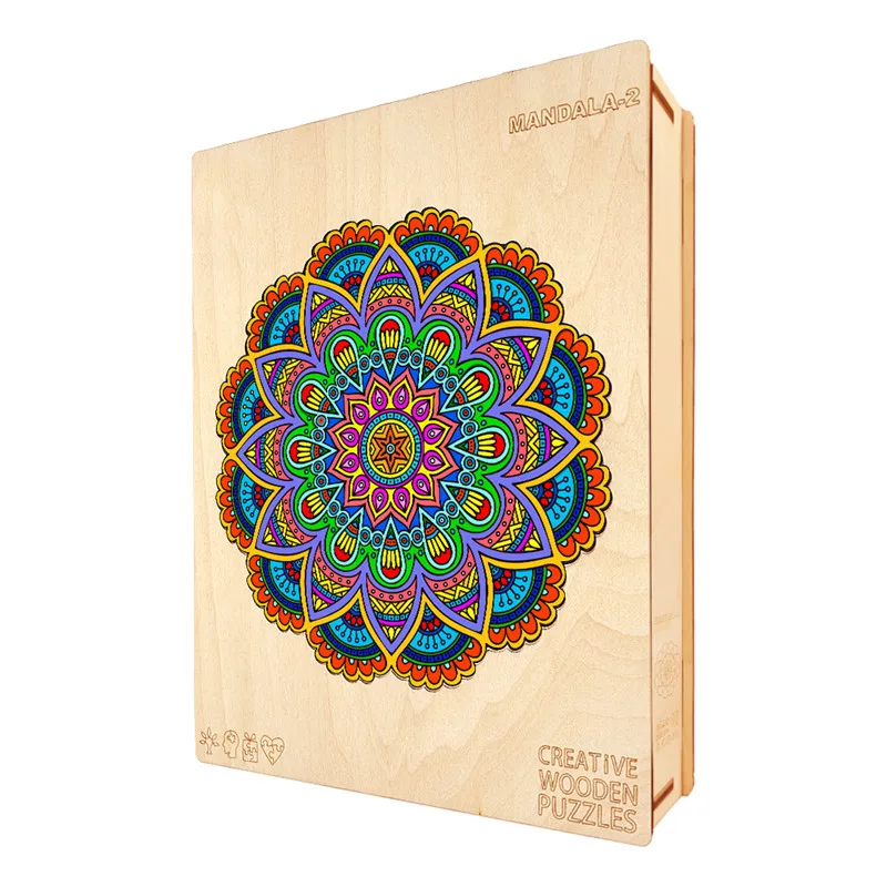 Rainbow Wooden Puzzle For Children Adults Unique Mandala Wooden jigsaw Puzzle Educational Toys 3D Puzzle Games DIY Crafts Gifts
