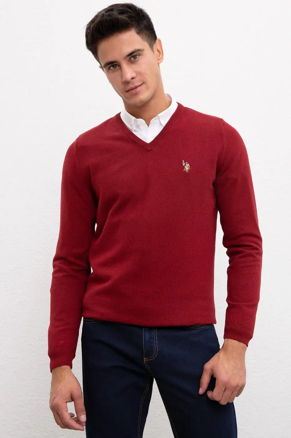 

Original Us. Polo Assn. sweater men USPA logo Cotton Slim fit long sleeve V-neck multiseason New collection