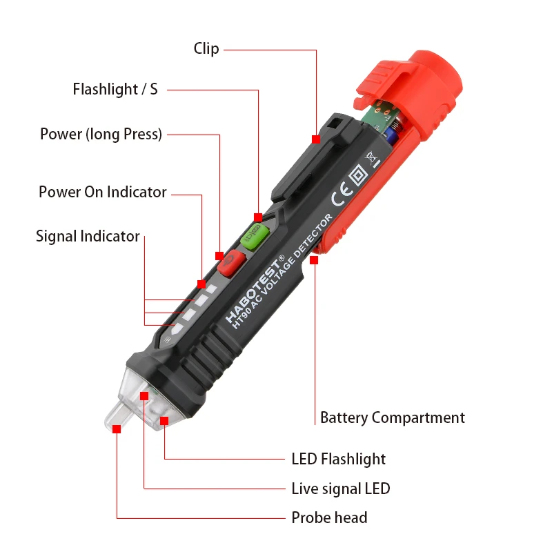 Детектор напряжения HT90 Бесконтактный индикатор HABOTEST Электрический тестер умный