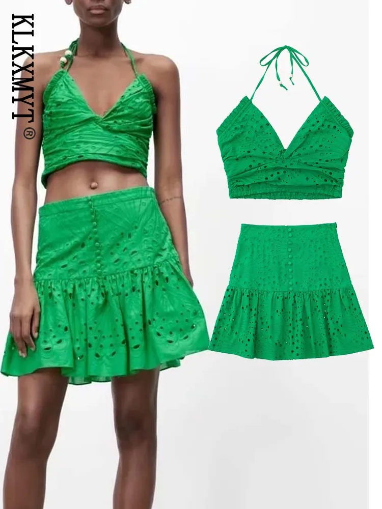 

KLKXMYT Women Suit With Skirt Sets 2022 Traf Fashion Embroidery Cropped Tops And High Waist Midi Skirt Woman 2 Pieces Set