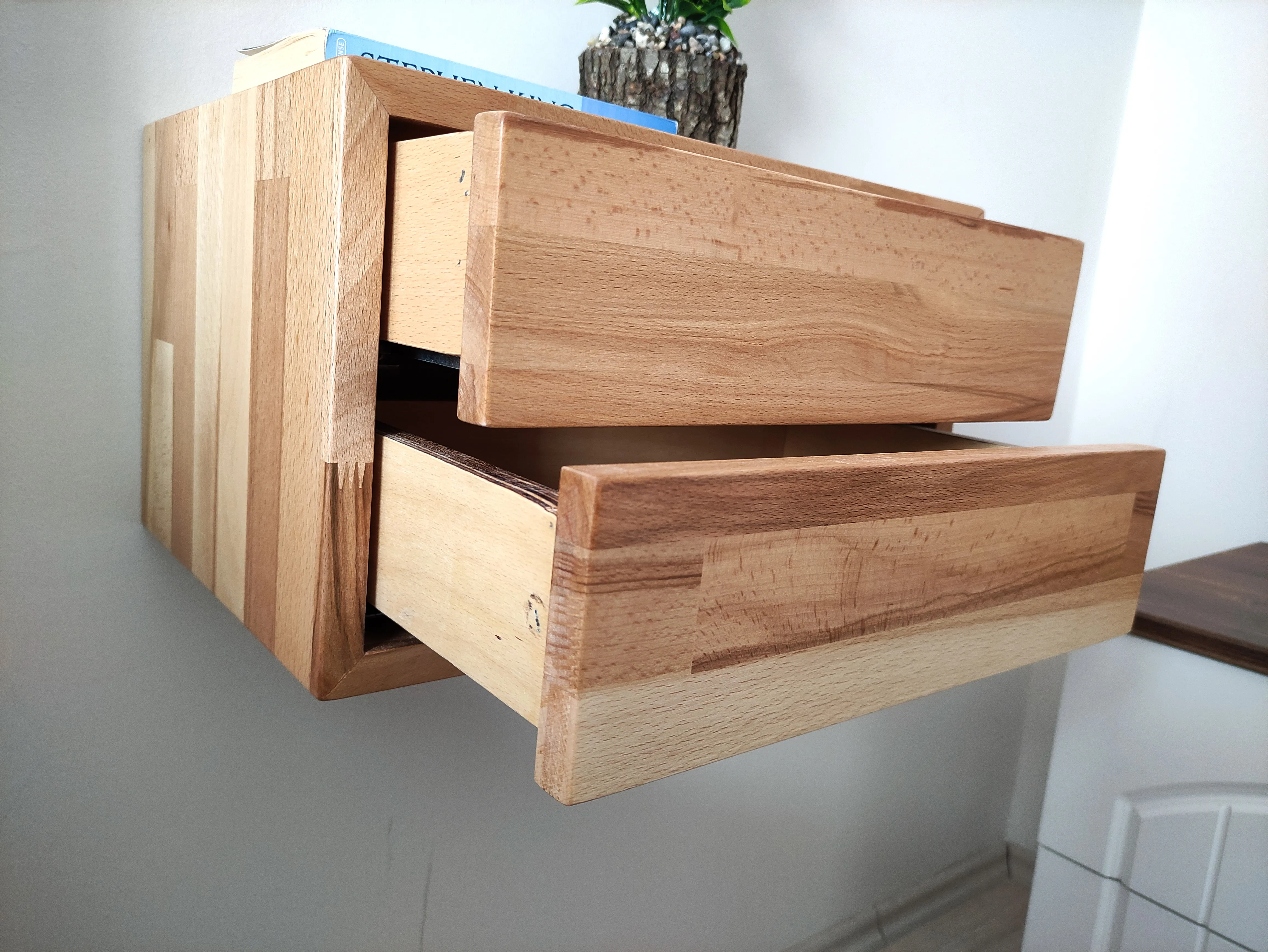 Wall Mounted Bedside Table Short with Bass Drop Drawer and Natural Beech Oak Non toxic Floating Shelf Small rustic | Мебель