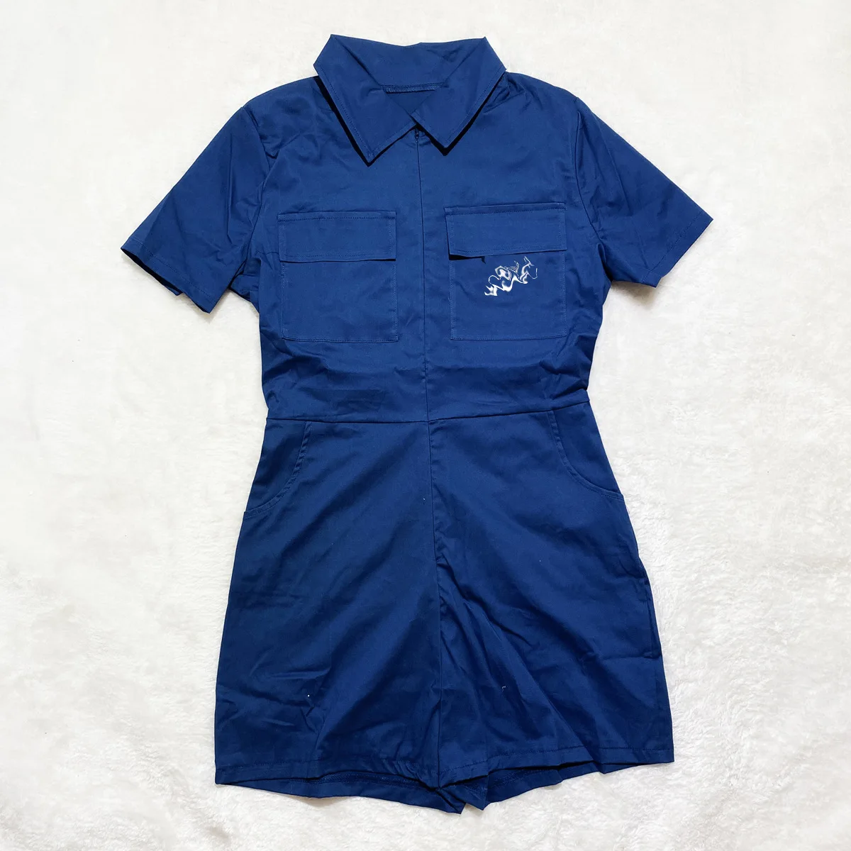 2022 Summer Outdoor Casual Skinny Four Pockets Embroidered Pattern Playsuits for Women