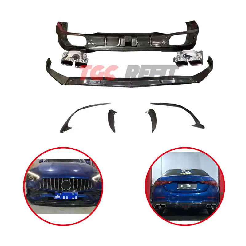 

For Mercedes-benz W206 C200 C230 C260 Real Carbon Fiber Car Front Bumper Splitter Lip Rear Diffuser Cover Spoiler Back Lip