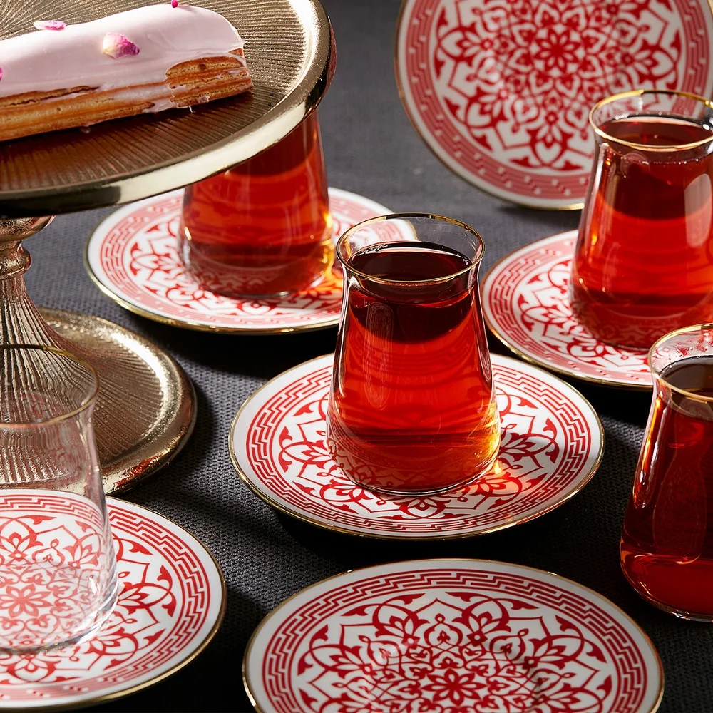 

Karaca Ocha Red традиционный узор современная стеклянная чашка 12 шт. чайный набор